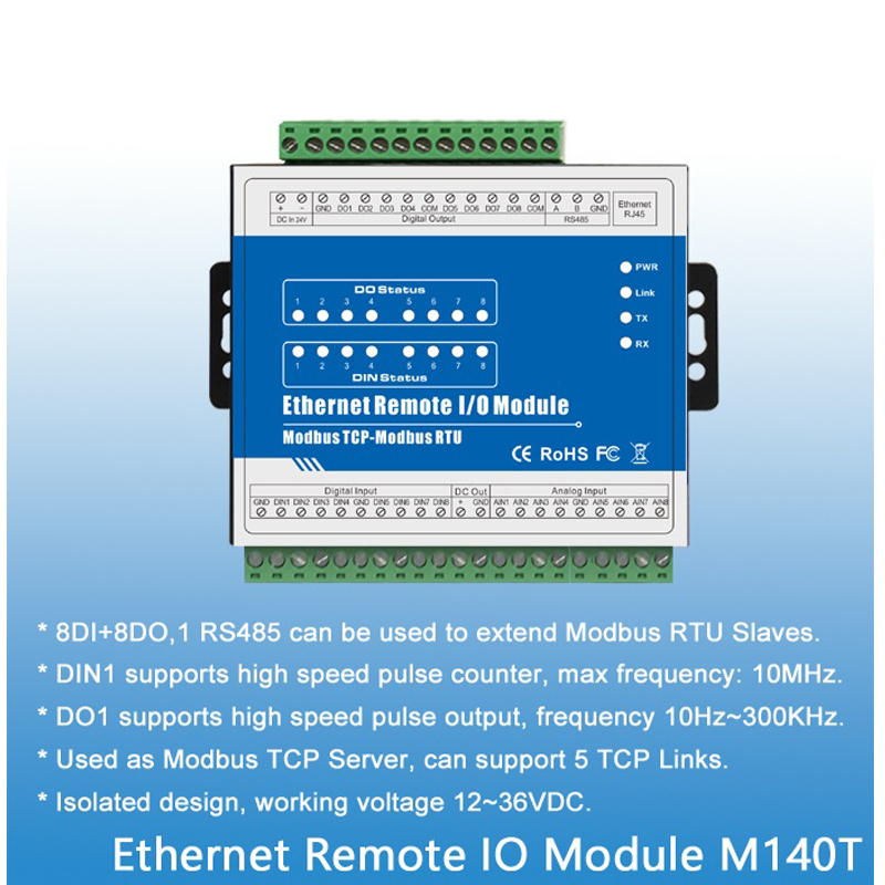 Modbus TCP Ethernet Remote IO Module M140T